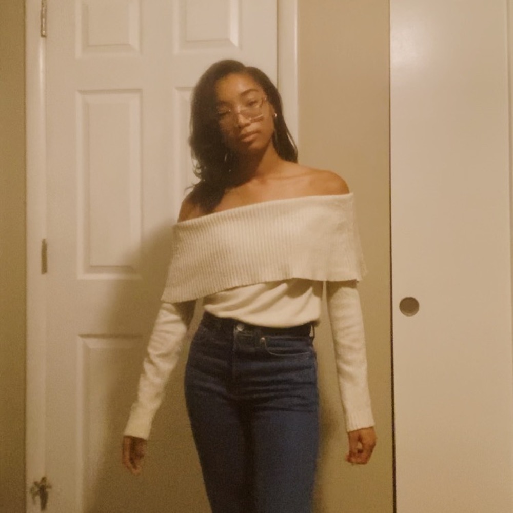 Cream, Off-The-Shoulder Knit Sweater